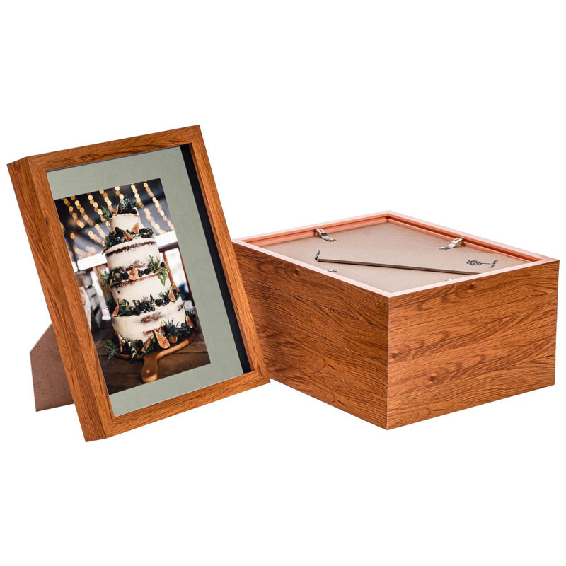Nicola Spring - 3D Box Photo Frames - 8 x 10" with 5 x 7" Mount, Dark Wood/Grey