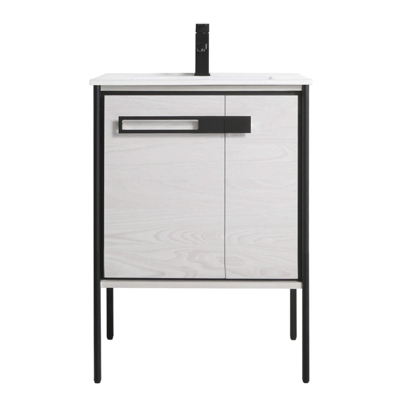 Meuble-lavabo simple 24 po, Noir mat, Chêne gris doux