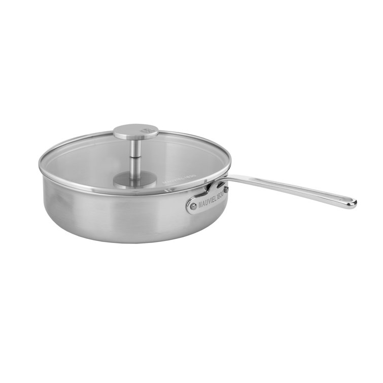 Mauviel M'Inox 360 Tri-Ply Brushed Stainless Steel Saute Pan With Glass Lid, Stainless Steel Handle