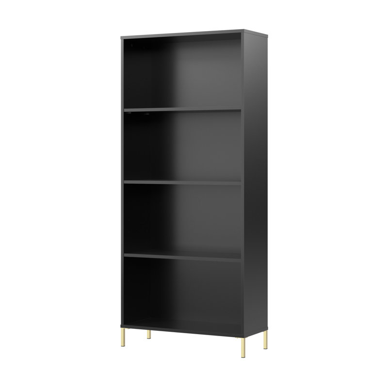 Caleshia 4 Shelf Bookcase, Black Stipple/Matte Brushed Brass