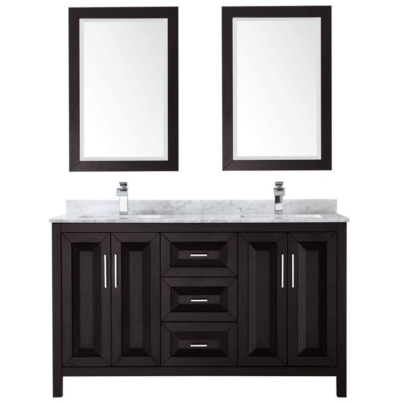 Daria 60'' W Double Vanity, White, White Cultured Marble, Polished Chrome