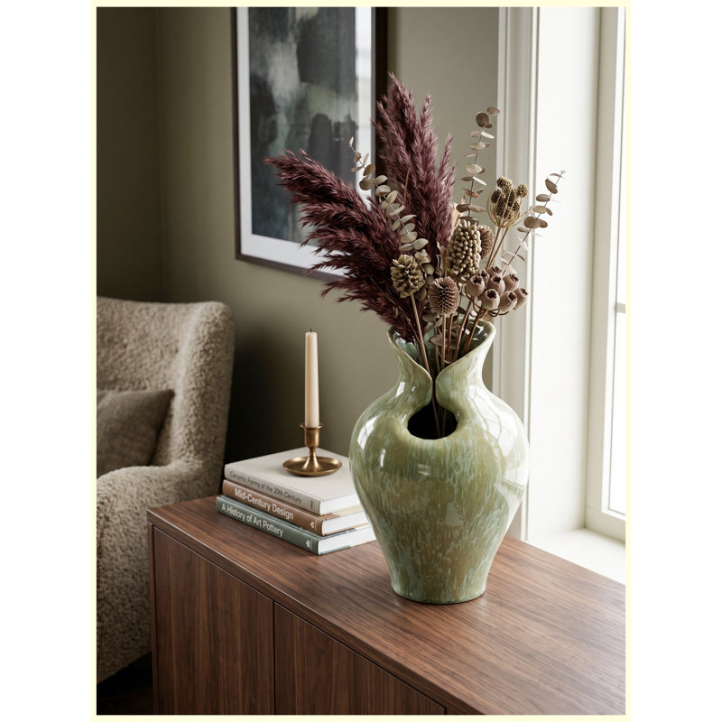 D7.9x11.8, vase en céramique sculpté vert sauge, vase à fleurs décoratif moderne pour la maison