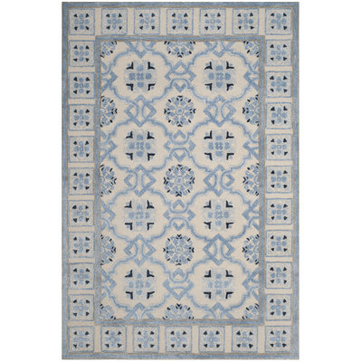 Cruz Hand Tufted Wool/Viscose Oriental Rug in Ivory Blue