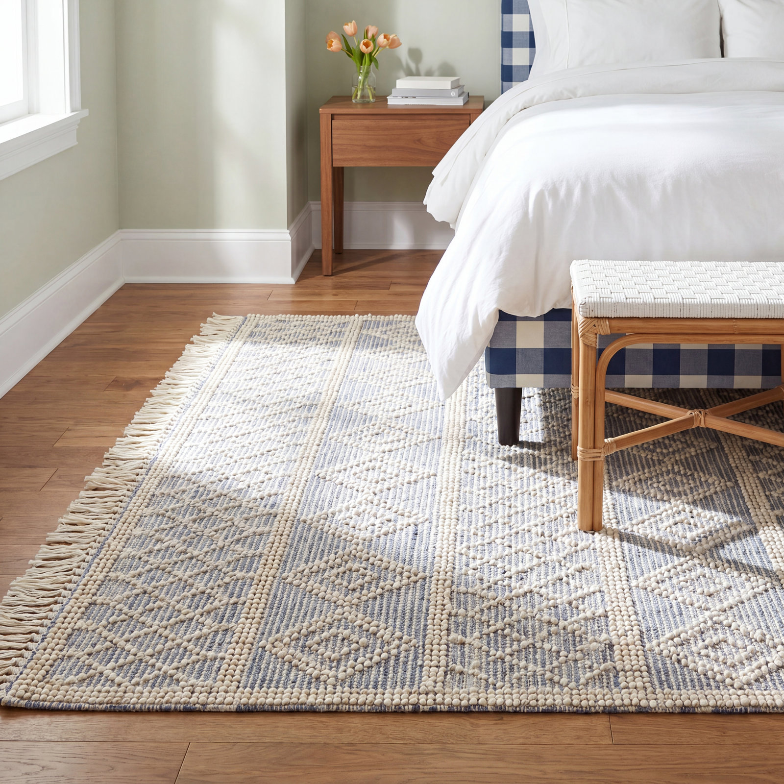Beige Light Blue Hand-Woven Geometric Rug, Rectangle 8' x 10'