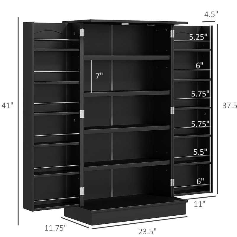 Armoire de rangement autoportante de 104 cm (41 po), 12 portes, 5 étagères réglables, noire, idéale pour les ustensiles de cuisine, tasse à mesurer réglable