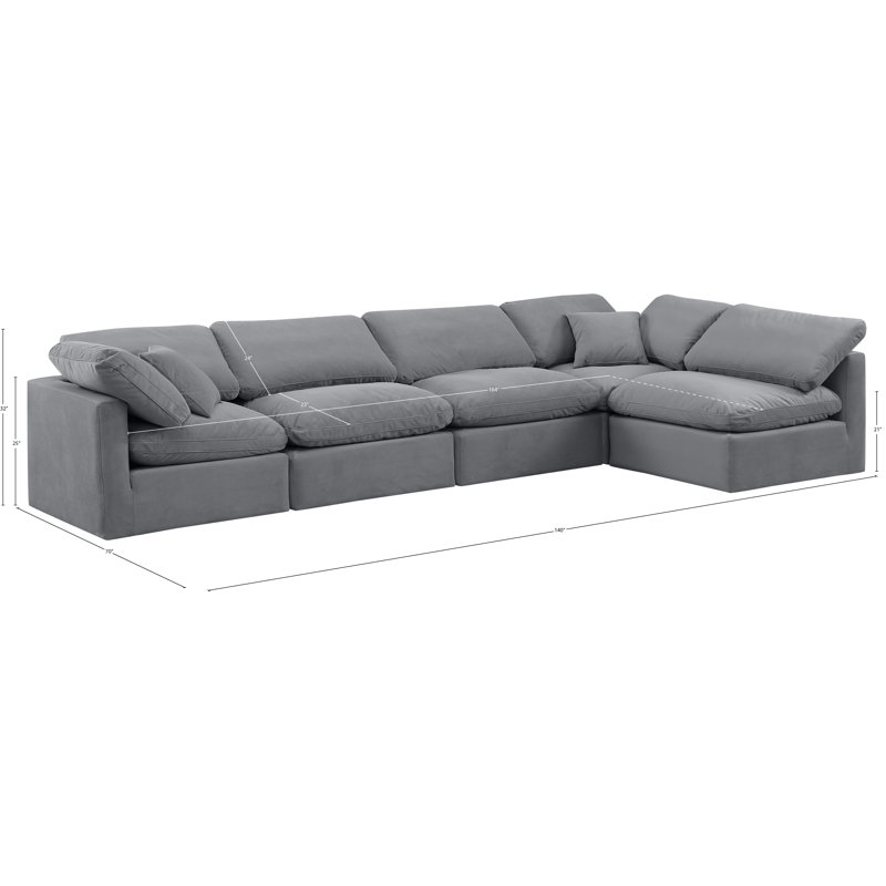 Itala Velvet L-Shaped Sectional Reversible, Grey Velvet