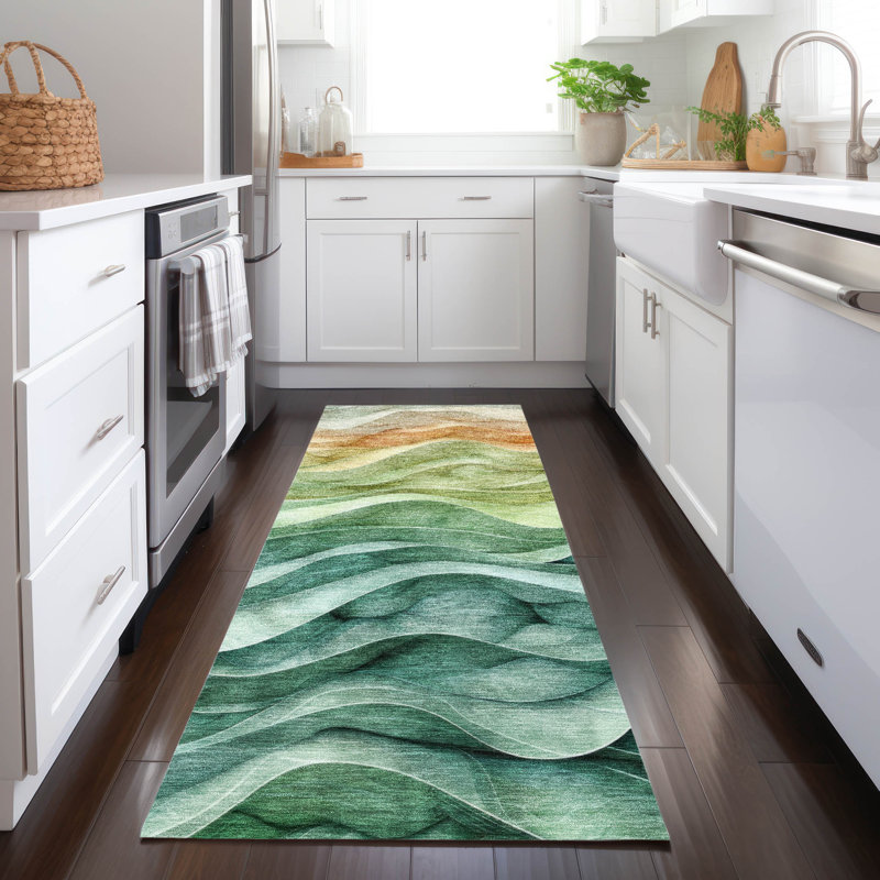 Machine Washable Indoor/Outdoor Christain ACN1242 Teal Rug, Runner 2'3" x 7'6"