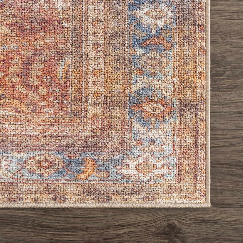 Anarhu Boho Damask Machine Washable Peach Area Rug, Rectangle 6'7" x 9'