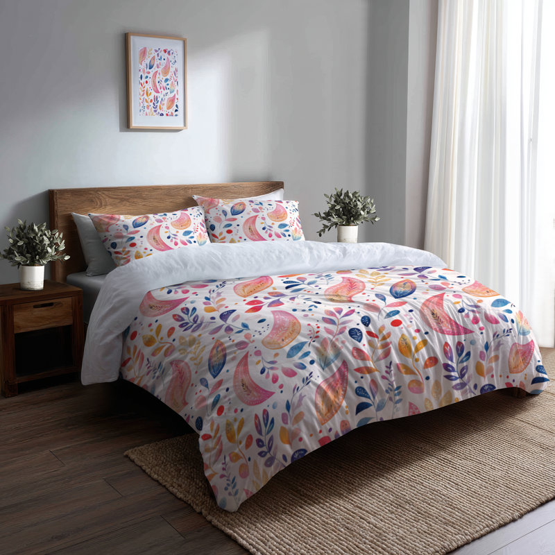 Ensemble de housse de couette et de coussins French Summer Glam Paisley, Housse de couette simple et deux taies décorative