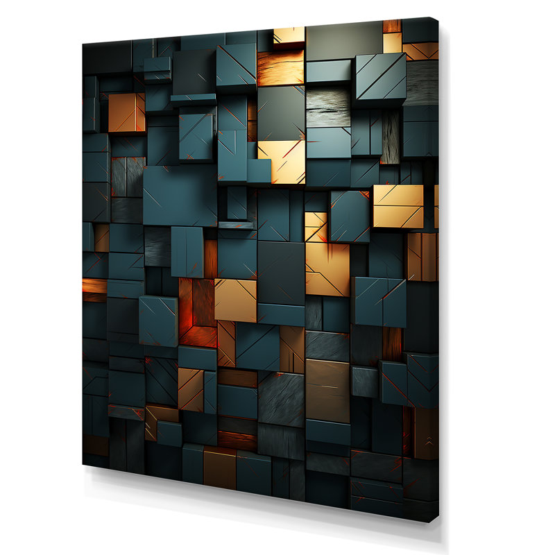 «Green and Gold Stylish Dark Geometric Elegance I», art mural abstrait, H 20 po x l 12 po x P 1 po, Toile tendue