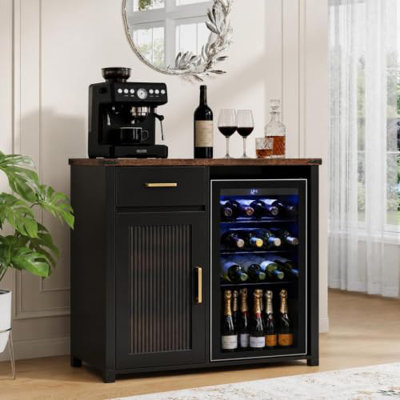 Coffee Bar Cabinet with Fridge Space, Mini Fridge Stand, Black