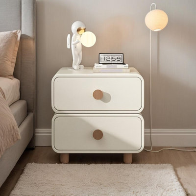 Modern Nordic Style Wooden Nightstand with Dual Drawers,Off white by Brayden Studio