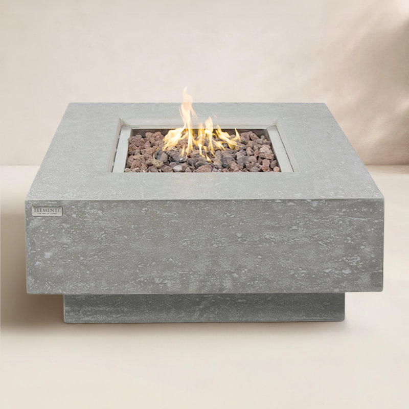 Manhattan 36" Outdoor Concrete Fire Table 45,000 BTU - Includes Lava Rocks & PVC Cover, Propane, Light Gray