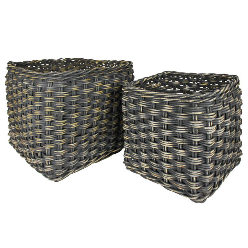 Paniers carrés, rotin, ensemble / 2, Noir, noir, noir, noir, H 20 po x l 20 po x P 17,5 po