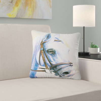 Cheval bleu avec bride - coussin imprimé animal