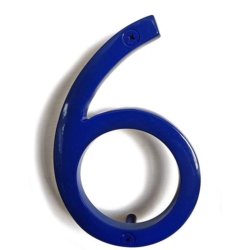 Numéro de maison en métal flottant, 6, Bleu, 6"