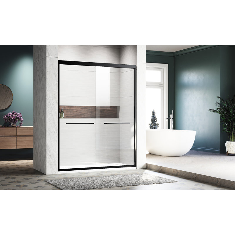 56-60 In. Sliding Shower Door, Clear Tempered Glass, 304 Stainless Steel Handles, Black, Easy Installation Process 56 - 60 W X 72 H Semi , Matt Black For Bathroom