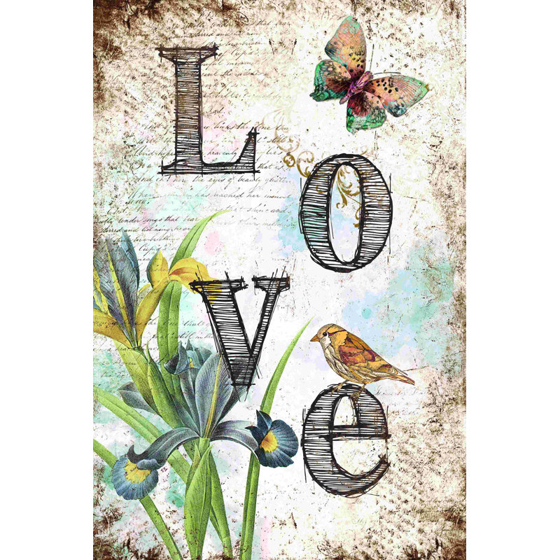 «Vintage Love Bird», reproduction sur toile tendue, H 12 po x l 8 po