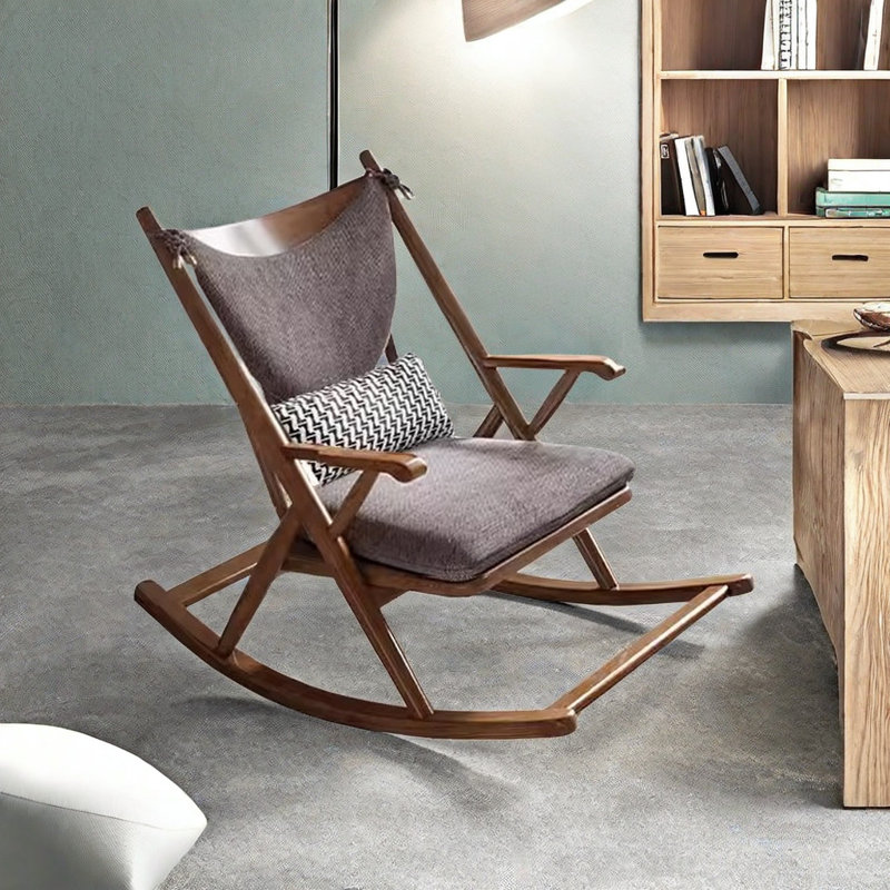 Chaise berçante en bois massif Nordic, Café crème
