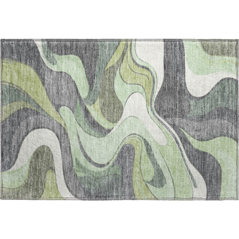 Premium Machine Washable Mayfield  swirls Rug, 1'8" x 2'6", Green