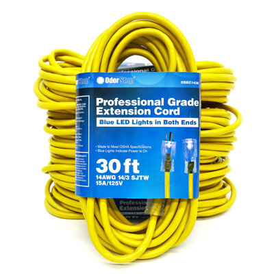 Odorstop OSEC1260 Extension Cords With Blue LED Lights On Both Ends, 12/3 SJTW, 60-Ft