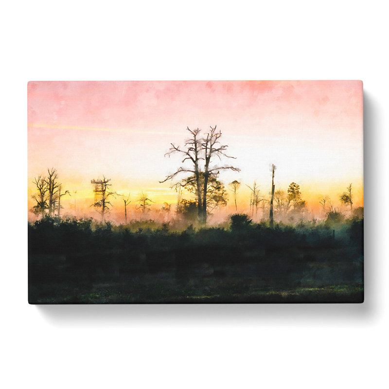 Fog Over Woodland Painting - Wrapped Canvas, 35cm H x 50cm W x 3cm D