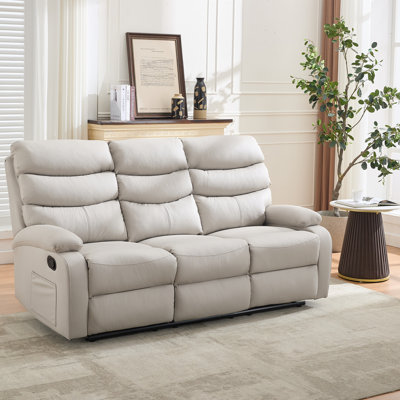  Genuine Leather Compact Swivel Recliner Chair, Rocker Lounge Recliner Chair For Small Space With Comfortable Reclining-Beige