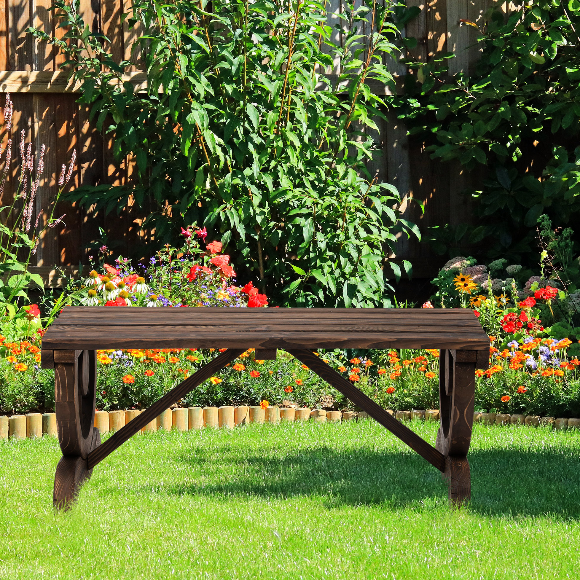 IntrospectiveIncline Rustic Wooden Garden Seat For 2, Outdoor Patio ...