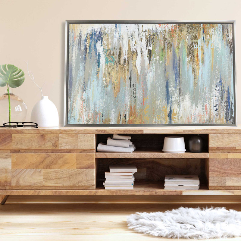 Blue Gold Illusion - peinture sur toile, H 31,5 po x l 51,5 po, Impression encadrée, Argent argent
