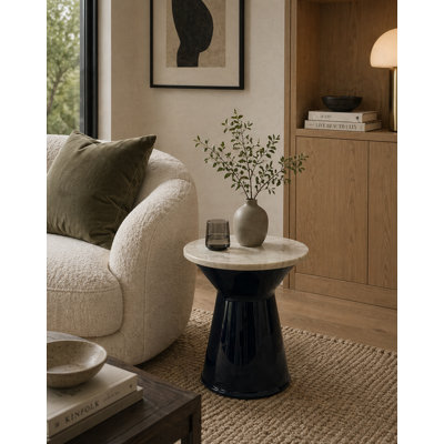 Table d'appoint Arden en verre bleu indigo et marbre