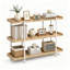 Console à 3 niveaux, tablette de rangement ouverte en bois clair avec structure en métal blanc, tablette latérale étroite pour salon, chambre à coucher, entrée derrière un canapé-1847550127