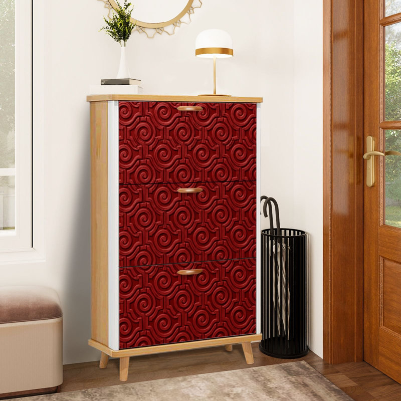 Armoire de rangement pour chaussures avec 3 tiroirs rabattables pour des motifs géométriques sans soudure de motifs rouges et foncés de motifs géométriques
