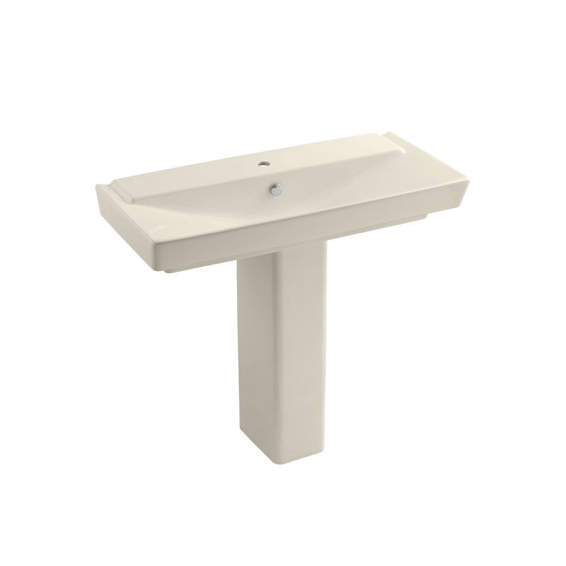 Reve Ceramic Pedestal Bathroom Sink with Overflow, Single, White, 35.5" H x 18.31" W x 23.625" L