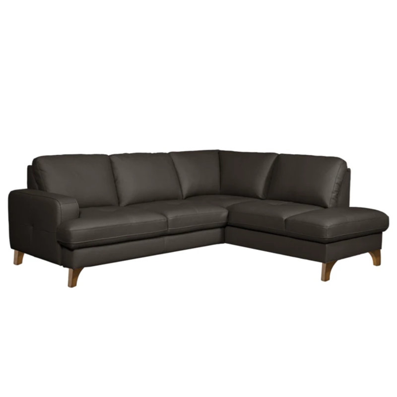 Damar Leather Corner Sofa with Sleeping Function and Storage, Damar Brown Genuine Leather, Right Hand Facing