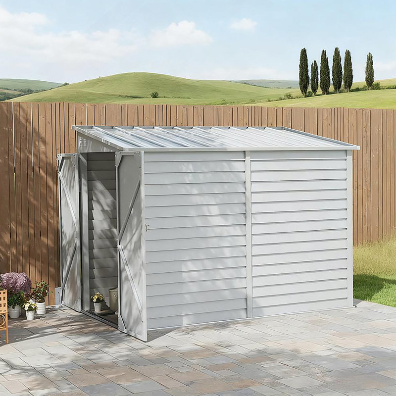 Garden Shed Lockable Garden & Yard Tool & Outdoor Storage Shed Metal Storage Shed, 79.5" H x 56.3" W x 106.3" D, White