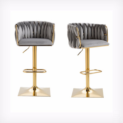 Vintage Bar Stools With Back And Footrest Counter Height Dining Chairs 2PC/SET