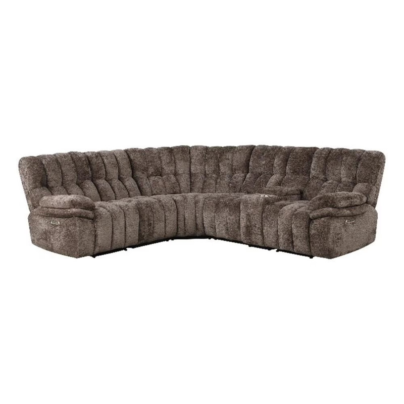 89.4" W Transitional Power Sectional, Dark Brown, Brown