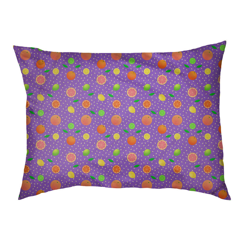 Coussin pour chien agrume fruit Byrge, Grand (l 42,5 po x P 32,5 po x H 14 po), Mauve / orange / jaune