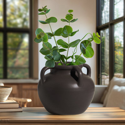 Soma 6" Matte Brown Ceramic Vase With Handles