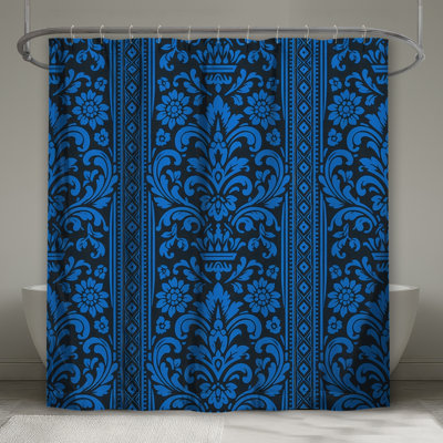 Rideaux de douche damassés à motif floral bleu extra longs