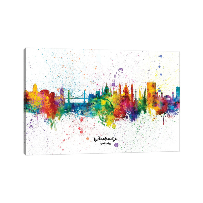 Budapest Hungary Skyline Splash by Michael Tompsett - Wrapped Canvas Gallery-Wrapped Canvas Giclée, 20.32 cm H x 30.48 cm W