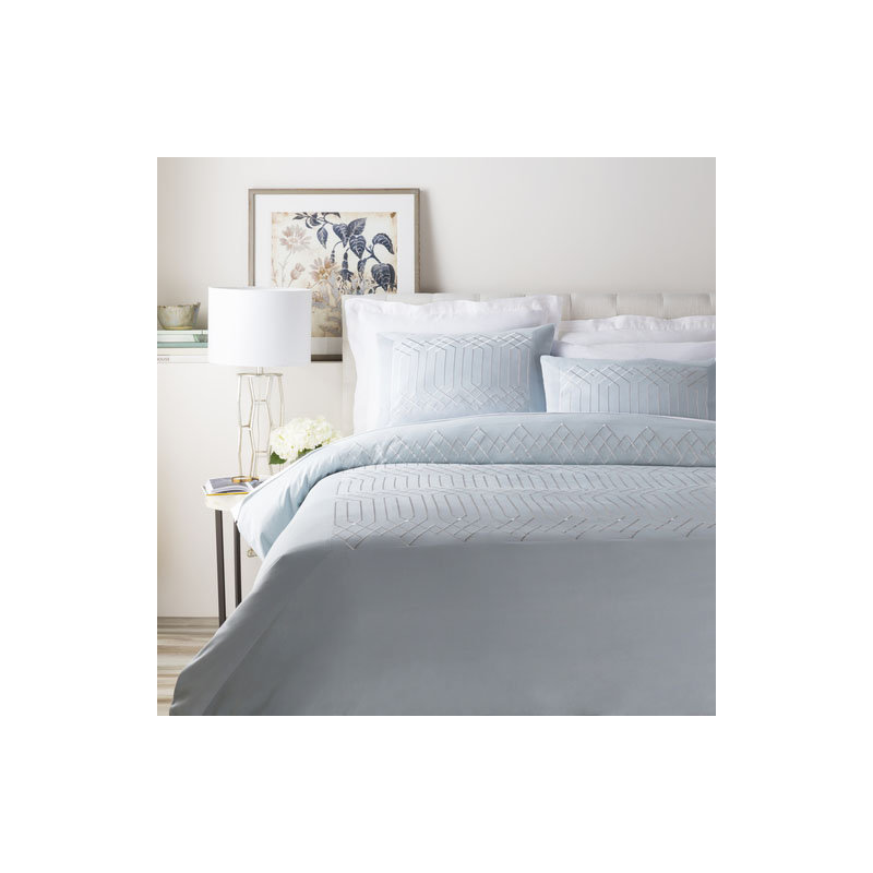 Plaza Cotton Blend Geometric Sham Set, Euro, Light Blue