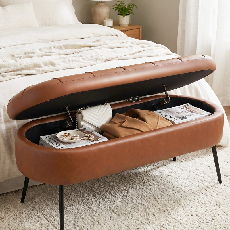 Banc de rangement de 43,7 po Mid-Century, Brown