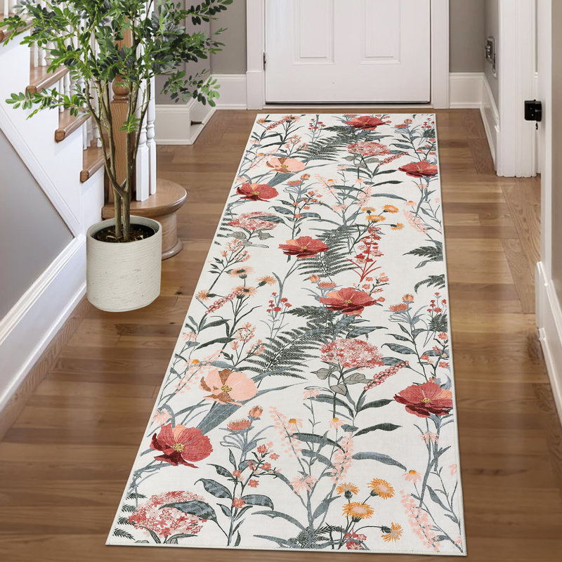 Modern Area Rugs Flower Accent CarpetNon-Slip Area Rug Farmhouse Throw Rugs for BedroomLiving RoomOffice, Runner 2' x 6'