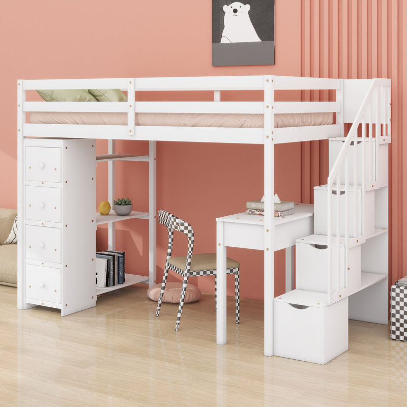 Lit mezzanine avec tiroirs de rangement, Blanc