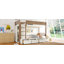 Lit superposé simple au dessus d'un lit simple / simple TG au dessus d'un lit double avec 4 tiroirs de rangement, lit superposé en bois massif avec garde-robe intégrée et garde-corps pleine longueur, sans sommier, beige et naturel