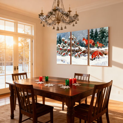 «Christmas Winter Forest Foxes Snow Pineberries», ensemble de 3 impressions d'art sur toile
