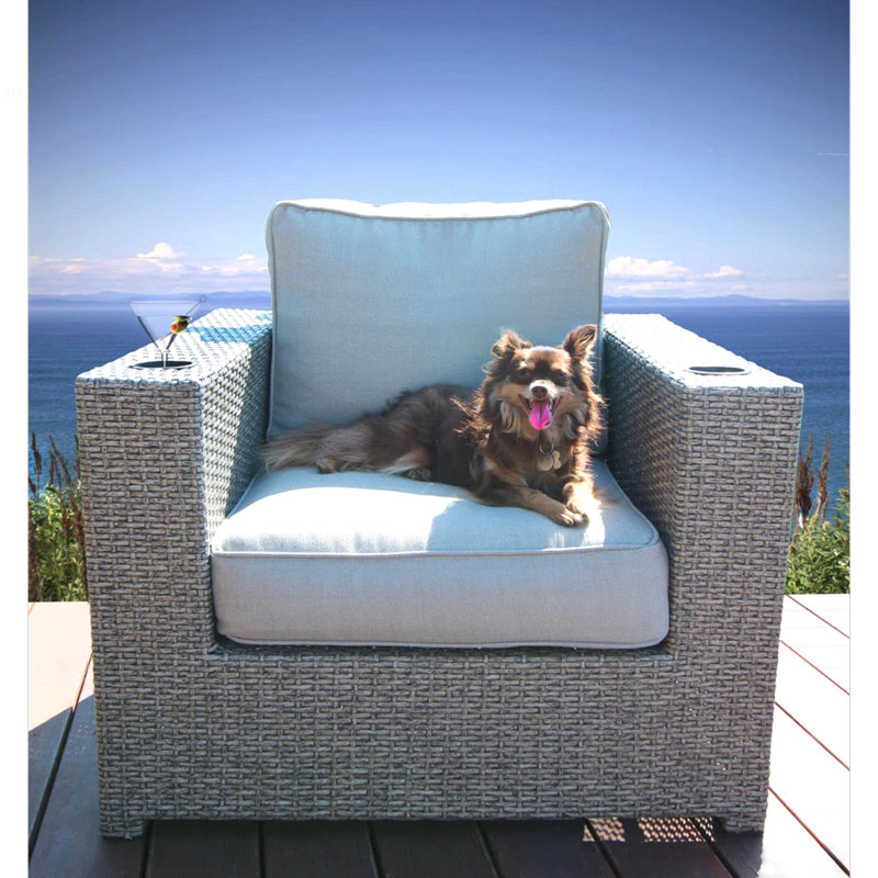 Fully Assembled Patio Chair With Cushions, White, Gray