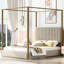 Fashionable Queen Size Canopy Bed With Headboard & Metal Elements, Beige Modern Components,