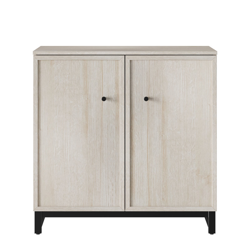 Buffet, ensemble de 2 armoires de rangement avec base en métal pour hall d'entrée de salon Dinnig, ivoire, Beige